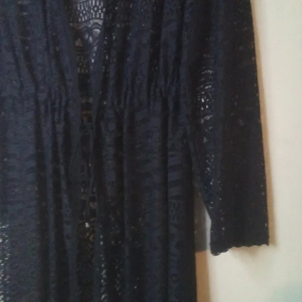 Dotti Cardigan Sweater Women S Long Sleeve Fringe Lace Open Tie Front Black